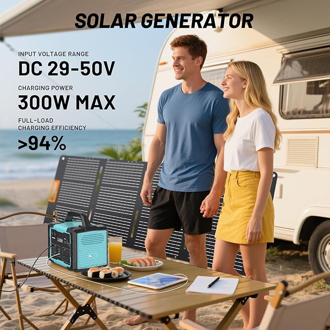 1000W Portable Power Station Generator with Solar Panel Included, 1024Wh LiFePO4 (LFP) Battery Powered Generator with 120V AC Outlet for RV Camping Outdoor Hiking Emergency Backup Power Outages
