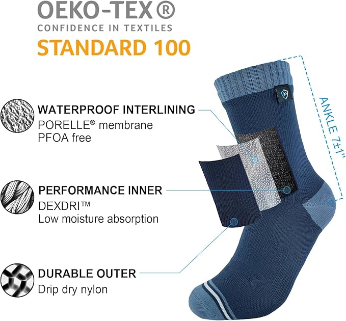 DexShell Waterproof Socks for Men & Women, Ultralite for Hiking Walking Outdoor Activities in Cold Wet Weather, Unisex Ankle