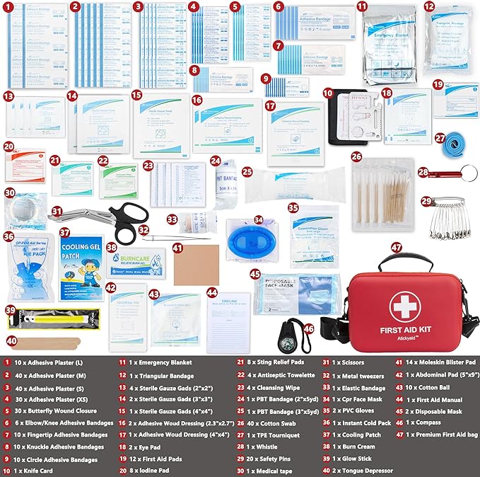 First Aid Kit 340 Piece, Premium Waterproof Hard Shell Medical Kit for Car, Home, Office, Travel, Camping, Sports, Outdoor, School - Emergency First Aid Supplies and Survival Kit