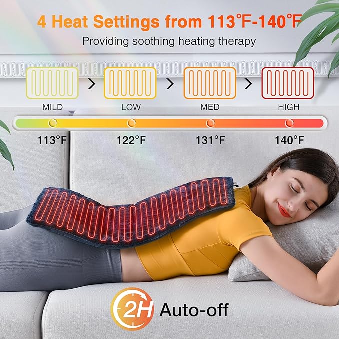 WOOMER Weighted Massage Electric Heating Pad for Back Pain, Neck and Shoulders Cramps Relief, 12’’x24’’, 3.7lb BPA-Free and Non-Toxic Beads, 4 Heat Settings, 4 Massage Modes, 2h Auto-Off