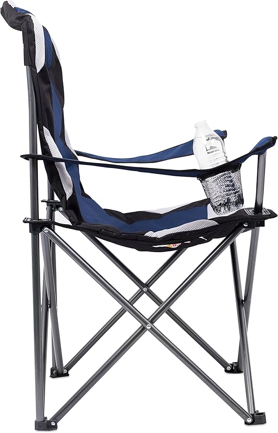 Internet's Best Padded Camping Folding Chair - Comfortable Outdoor Sports Chairs w/Cup Holder, Portable Carry Bag - for Beach, Park, Soccer, Baseball, Softball, Picnic, Adults - Navy Blue 1 - Pack