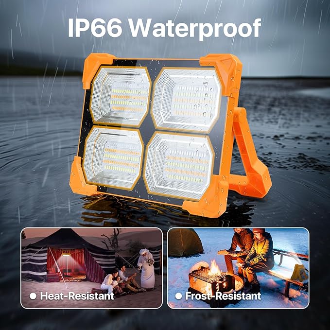 Portable LED Work Solar Light - 300W LED Rechargeable Work Light 22000mAh Solar Camping Lights, Magnetic Worklight Portable Flood Lights with Stand for Mechanic Camping Fishing Car Repair