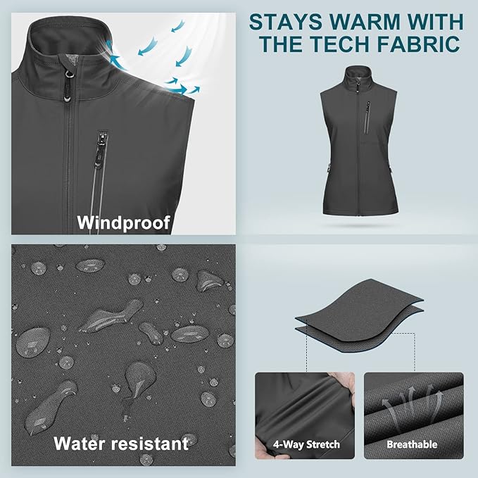 33,000ft Women's Lightweight Running Vest Outerwear with Pockets, Windproof Sleeveless Jacket for Golf Hiking Travel