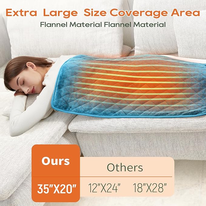 Electric Heating Pad for Pain Relief - 35"x20" King Size, Moist & Dry Heat, Soft Velvet, Machine Washable, Adjustable Temperature, Auto Shut-Off, Ideal for Back, Neck, Shoulder & Menstrual Cramps
