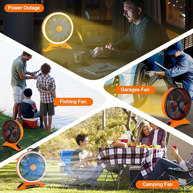Big Size Camping Fan, 45000mAh Battery Rechargeable Portable Fan, 12-Inch Extra Large Blade & 830CFM Super Airflow, Ring LED, Cordless for Outdoor Large BBQ RV Tent Garage Hurricane Emergencies Indoor