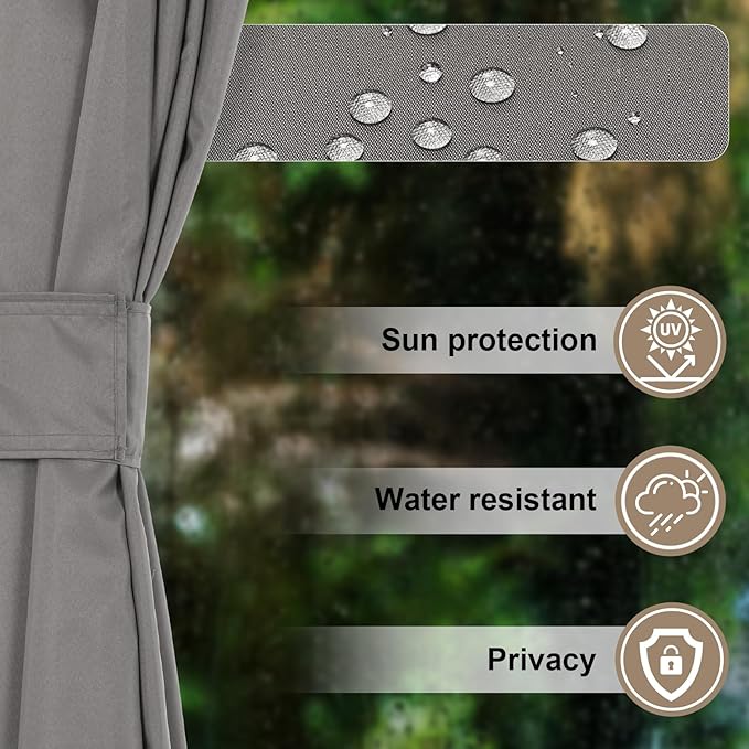 COWVIE 4-Panel 10' x 12' Gazebo Replacement Curtains, Patio Privacy Sidewalls with Double Zipper, Replacement for Outdoor Gazebo Canopy (Curtain Only)