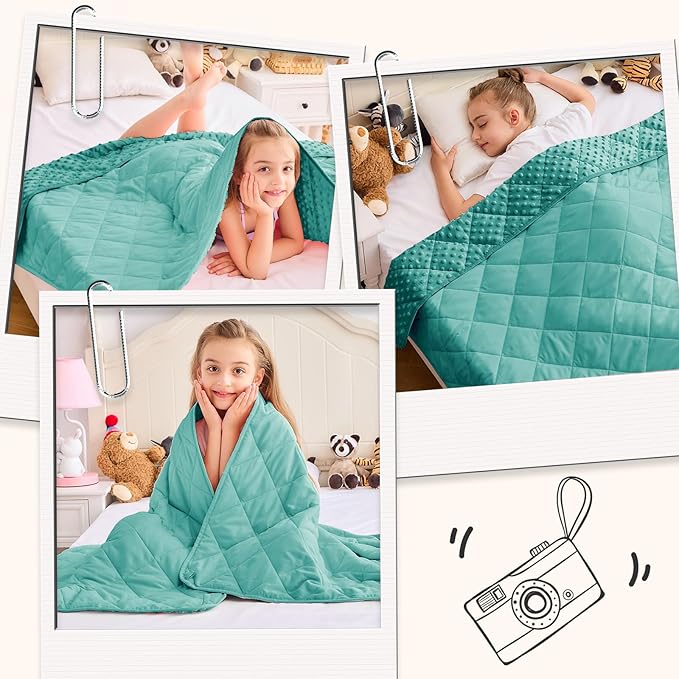 Weighted Blanket Kids (7lbs, 40"x60" Throw Size) - Breathable Minky Heavy Blanket for 60-90lbs with Premium Glass Beads - Soft Thick Blankets for All-Season Sleeping Comforter - Teal