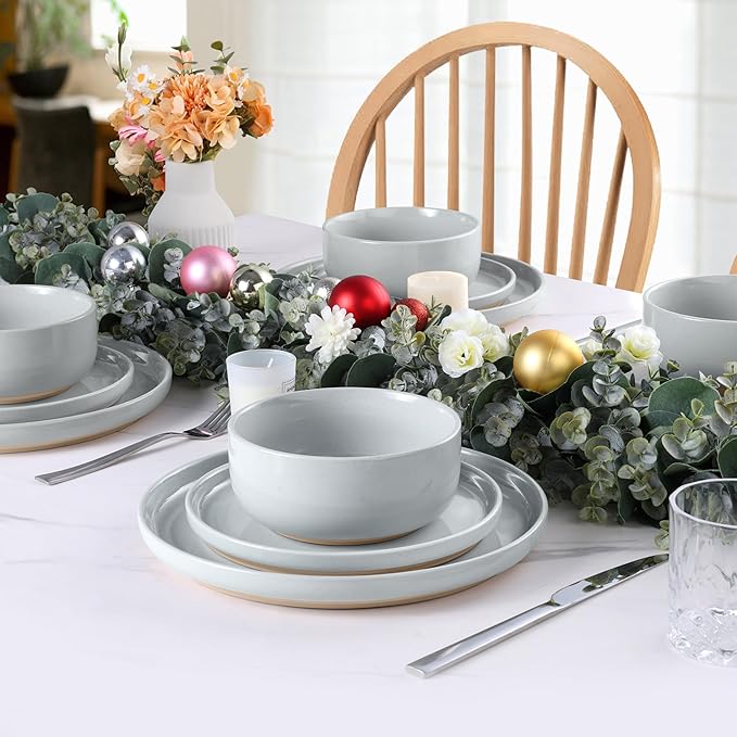 LIANYU Ceramic Dinnerware Dish Sets, Plates and Bowls Sets for 8, 24 PCS Dishware with Dinner Salad Plate and Cereal Bowls, Oven & Dishwasher Safe, Scratch Resistant, Glacier Gray