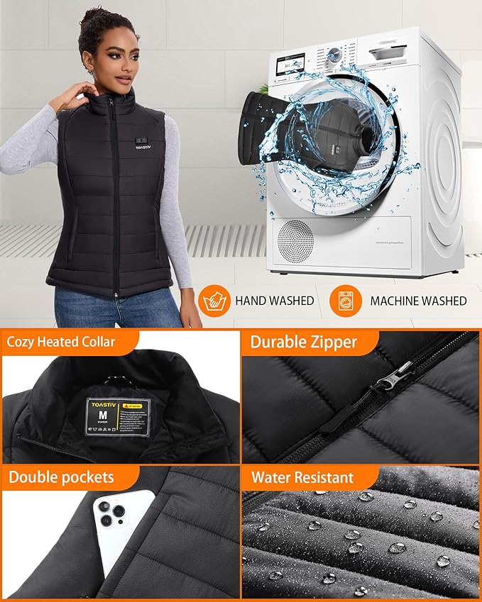 Heated Vest for Women with 16000mAh 7.4V Battery, Lightweight Quilted Electric Vest, Water-Resistant Warming Vests