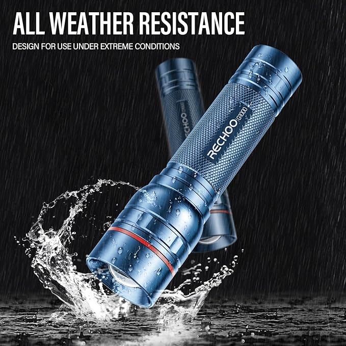 RECHOO Rechargeable Flashlights High Lumens, Super Bright Flash Light 2 Pack, Small Zoomable LED Flashlight with 3 Lighting Modes, Portable Tactical Flashlight for Camping Essentials (Blue)