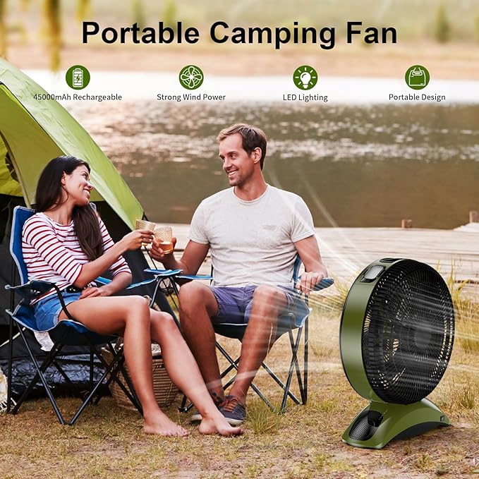 Extra Large Size Camping Fan, 45000mAh Battery Rechargeable Portable Fan,12-Inch Blade & 830CFM Super Airflow, Cordless for Outdoor Large BBQ RV Tent Garage Hurricane Emergencies & Indoor