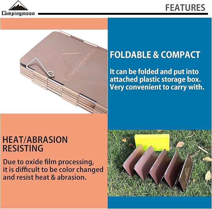 camping moon CAMPINGMOON 10 Plates Foldable Windscreen Folding Camp Stove Windshield with Storage Box