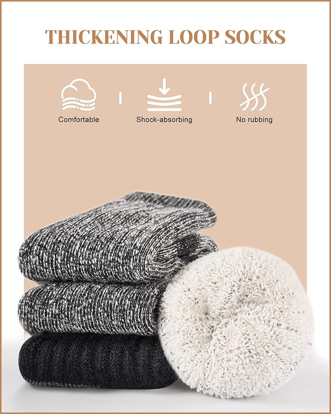 Merino Wool Thermal Socks for Men & Women, 3 Pairs Full Cushion Winter Boot Socks for Cold Weather Hiking Work