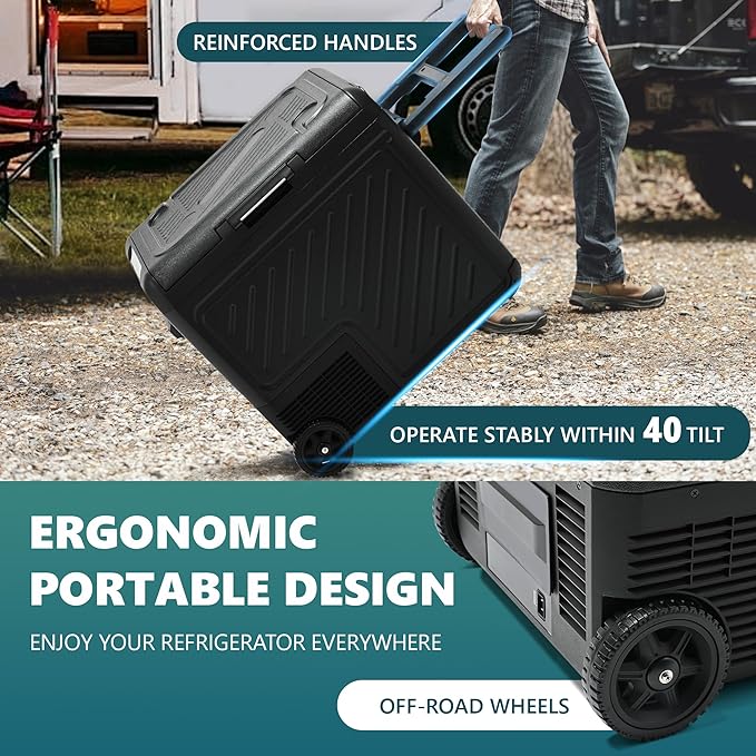 EUHOMY 12 Volt Refrigerator, 59QT Dual Zone Car Refrigerator, Electric Cooler 12/24V DC & 100-240V AC, Car Fridge -4℉~68℉, Portable Freezer with Wheels for Camping, Truck, Travel