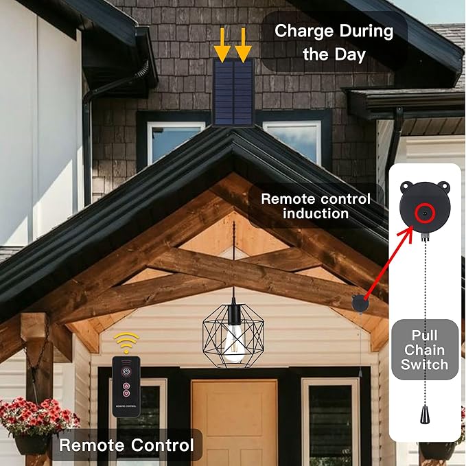 Solar Pendant Lights Outdoor, Shed Light Solar Powered Gazebo Lights Outdoor Chandelier Hanging Lights,Solar Lights Indoor with Pull Cord for Home Chicken Coop Barn Garage Storage