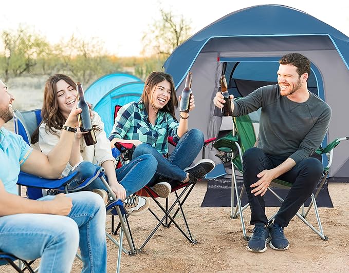 Camping Tent 4 Person Dome Tents, Easy Set Up Waterproof Tent with Carry Bag, Mesh Door, Portable Family Tent with Rainfly for for Traveling and Family Hiking, Blue