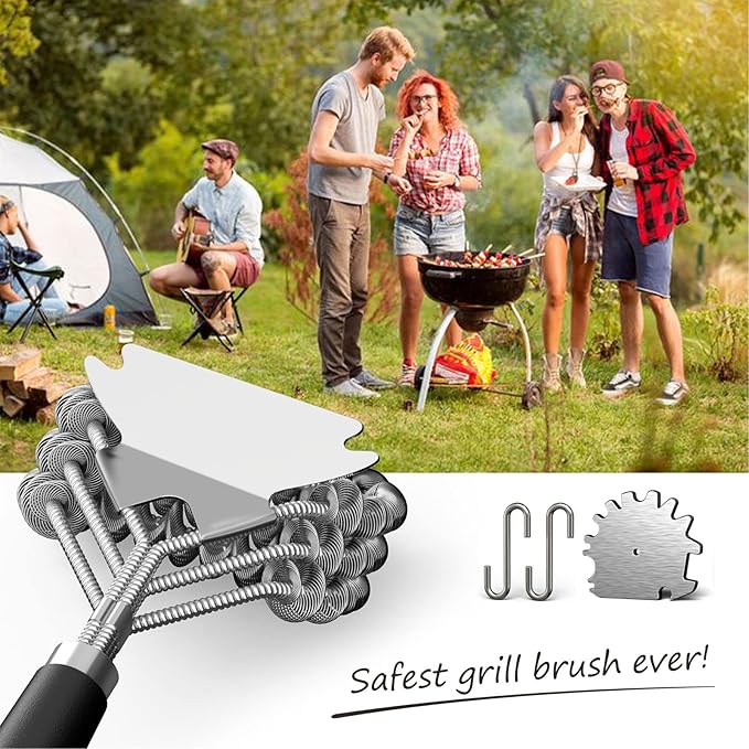 Stainless Steel BBQ Grill Brush and Scraper, Bristle-Free, Universal 3D Scraper Included