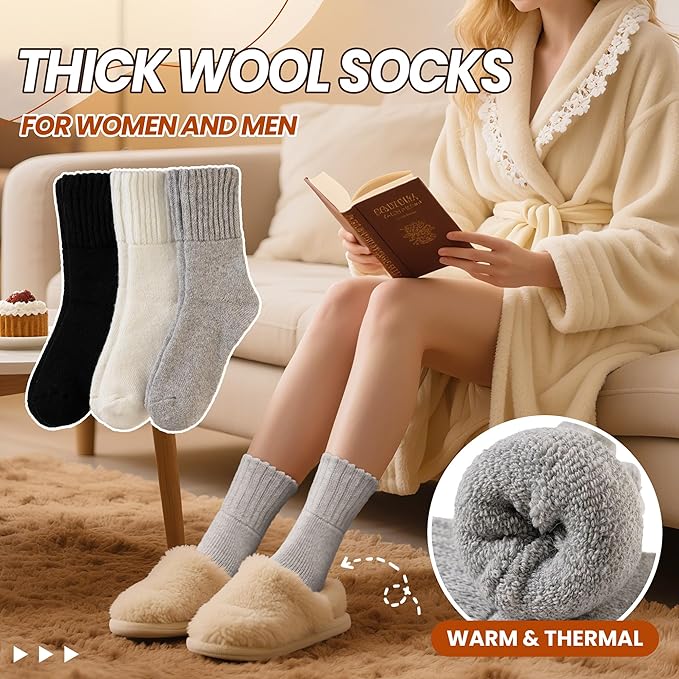 Eyean Merino Wool Socks Thermal Winter Ski Warm Thick Cozy Boot Hiking Socks for Women Men 3 Pairs