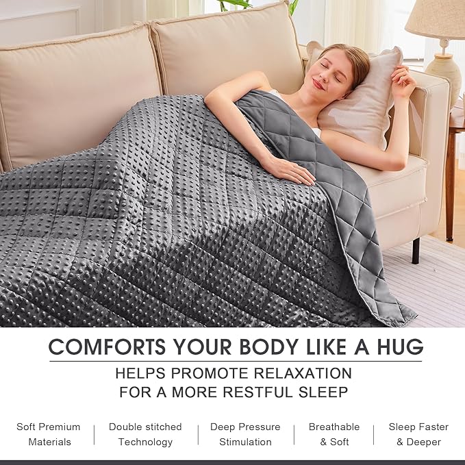 Weighted Blanket for Adults (20lbs, 48"x72" Twin Size) - Cooling Heavy Blanket for 130-220lbs with Premium Glass Beads - Soft Thick Big Blankets for All-Season Sleeping Comfort Breathable- Grey