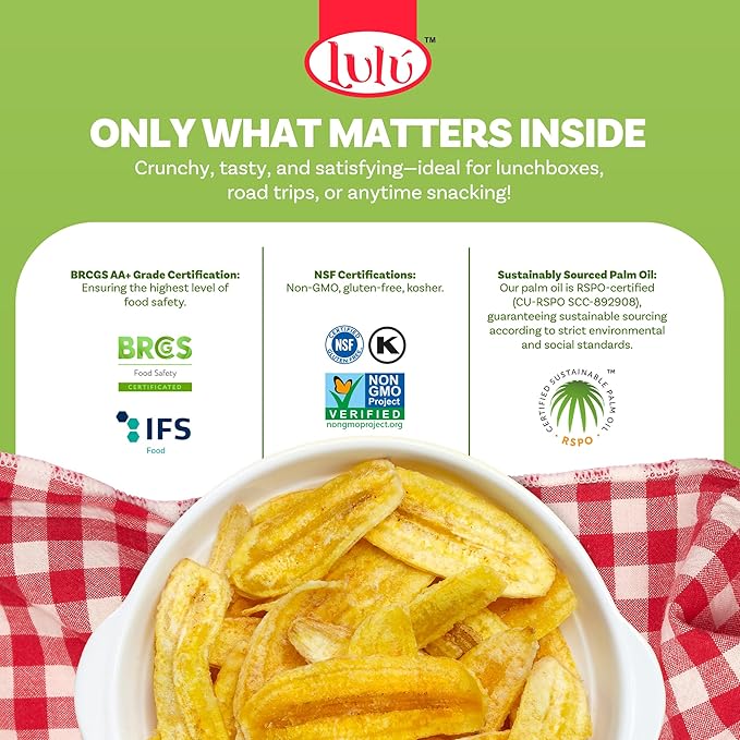 LULU Plantain Chips - Lightly Salted, 30 Individual Bags (2.5 Oz Each) - Crunchy, Delicious, Kosher, Gluten-Free Healthy Snacks - No Preservatives or Artificial Colors, Sustainably Sourced Plantains