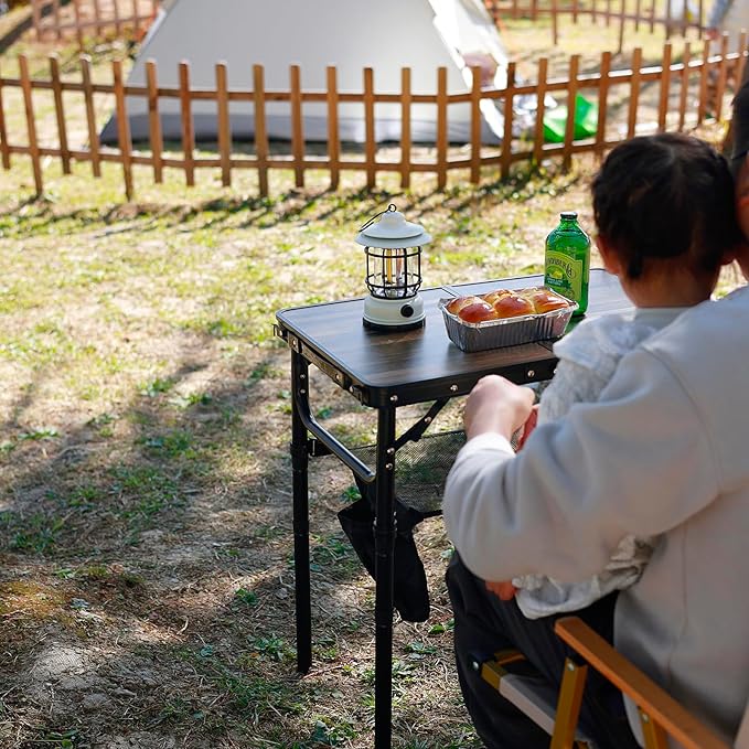 Small Folding Camping Table, 2ft Portable Picnic Table Aluminum 24" x 16" Folding Table, 3 Adjustable Heights Portable Lightweight Table Dining Table for RV, Picnic, Beach (Wood Grain)