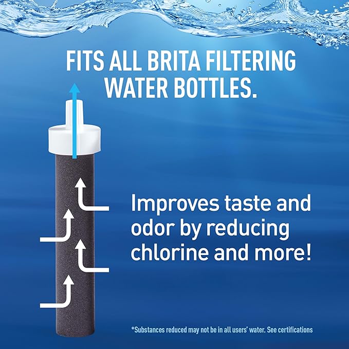 Brita Stainless Steel Premium Filtering Water Bottle, BPA-Free, Reusable, Insulated, Replaces 300 Plastic Water Bottles, Filter Lasts 2 Months or 40 Gallons, Includes 1 Filter, Carbon - 20 oz.