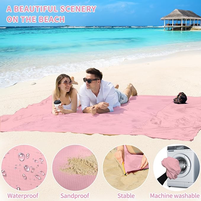 BYDOLL Beach Blanket Waterproof Sandproof 78''ร81'' Suits1-4 Adults Compact Lightweight Oversized Sand-Free Blanket Large Picnic Mat for Beach Travel Camping Hiking