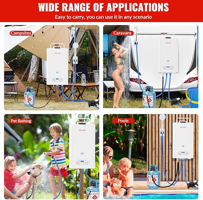 Tankless Water Heater Propane,2.11GPM 8L Outdoor Portable Water Heater,with 2 GPM Water Pump, with Digital Display Multi-Protection for Camping Trips Boat Cabins