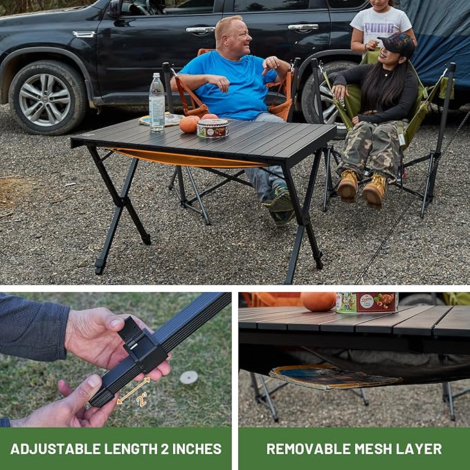 TIMBER RIDGE Folding Camping Table Adjustable Height, 4-6 Person Lightweight Aluminum Roll-up Table for Camping Outdoor Picnic BBQ Backyard Party Support 220 lbs, Black
