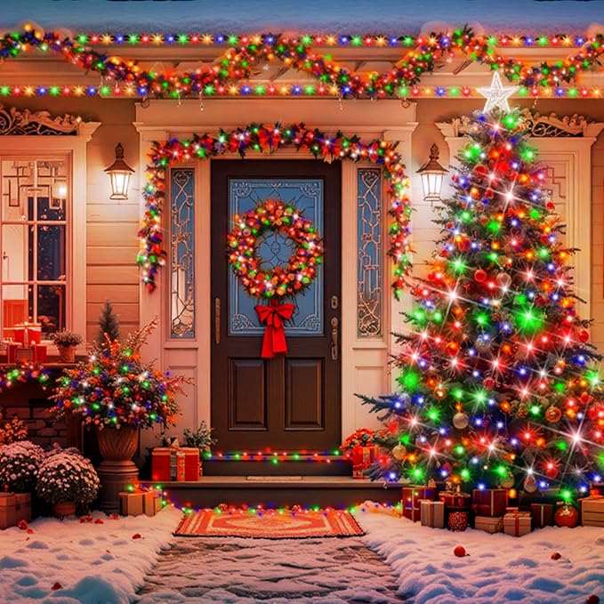 XURISEN Christmas Lights Outdoor 197FT 500 LED Green Wire String Lights 8 Modes with Timer Memory Waterproof Fairy Light Plug in for Xmas Tree Wedding Yard Party Holiday Decorations(Multicolor)