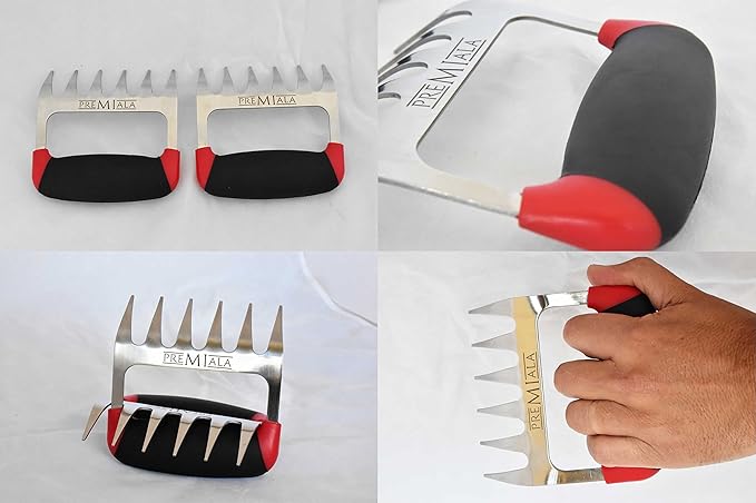 Meat Claws Stainless Steel - Premium Soft Rubber Handles for Ultimate Comfort and Grip! Wolverine Claws shreds Pulled Pork and BBQ Meat quickly and easily!