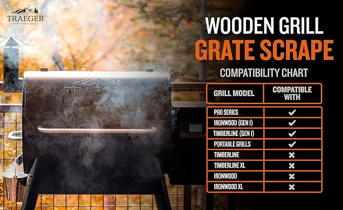 Traeger Grills BAC454 Wooden Grill Scraper – Solid Hardwood Grill Grate Cleaner, Compatible with Pro Series, Ironwood, and Timberline Grills, Safe Bristle-Free Grill Cleaning Accessory