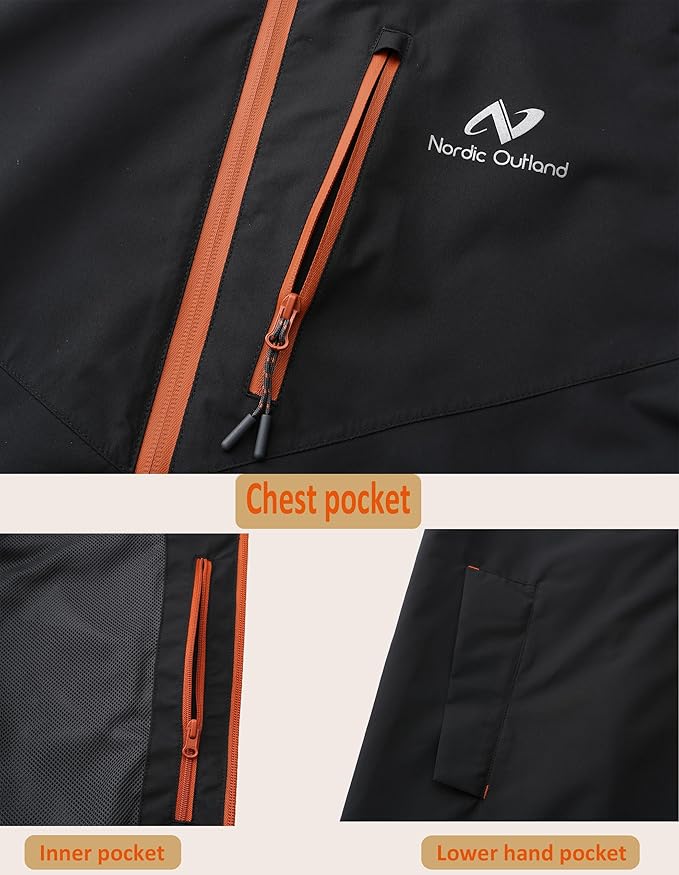 Rain Jacket Men,Waterproof Breathable Long Raincoat with Hood Mesh Lining,Windbreaker for outdoor activities