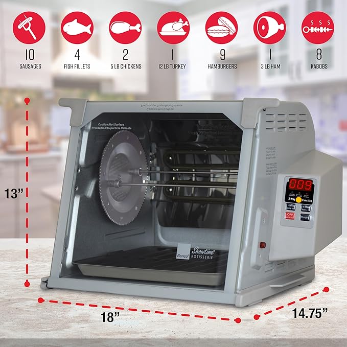 Ronco Digital Rotisserie Oven, Platinum Digital Design, Large Capacity (12lbs) Countertop Oven, Multi-Purpose Basket for Versatile Cooking