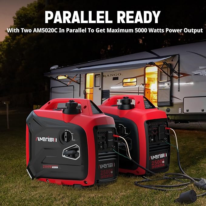 2500 Watt Portable Inverter Generator with CO Sensor and Quiet Technology for Camping, Tailgating (AM5020C)