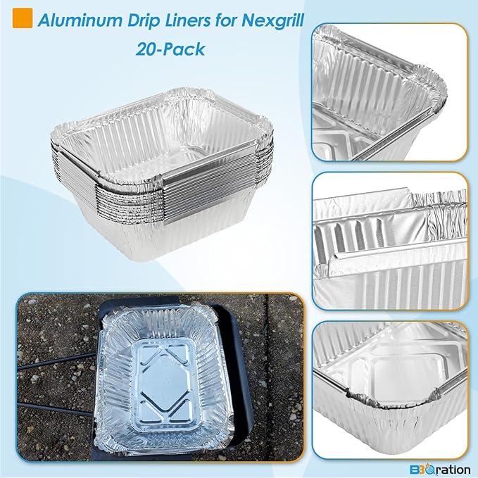 Aluminum Drip Liner for Nexgrill Parts 720-0830X 720-0830H 720-0888 720-0864 720-0958A 720-0896B 720-0896, 20-Pack Grease Catcher Drip Liner for Nexgrill Replacement Parts
