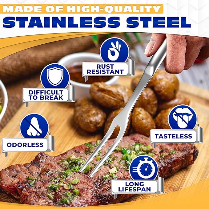 Carving Fork for Meat – 11" Two-Prong Stainless Steel Meat Fork with Long Heat-Resistant Handle, Durable and Practical for Grilling, Cooking, and Serving - Classic BBQ Design