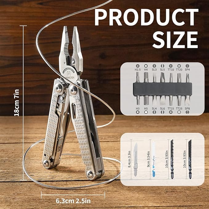 High-end Professional Multitool Pliers 15-in-1 Stainless Steel with Safety Lock 7-inch Multi Tool Foldable Pliers with Large Saw Blade Wire Cutter Scissors and Screwdirver Set Camping Survival for Man