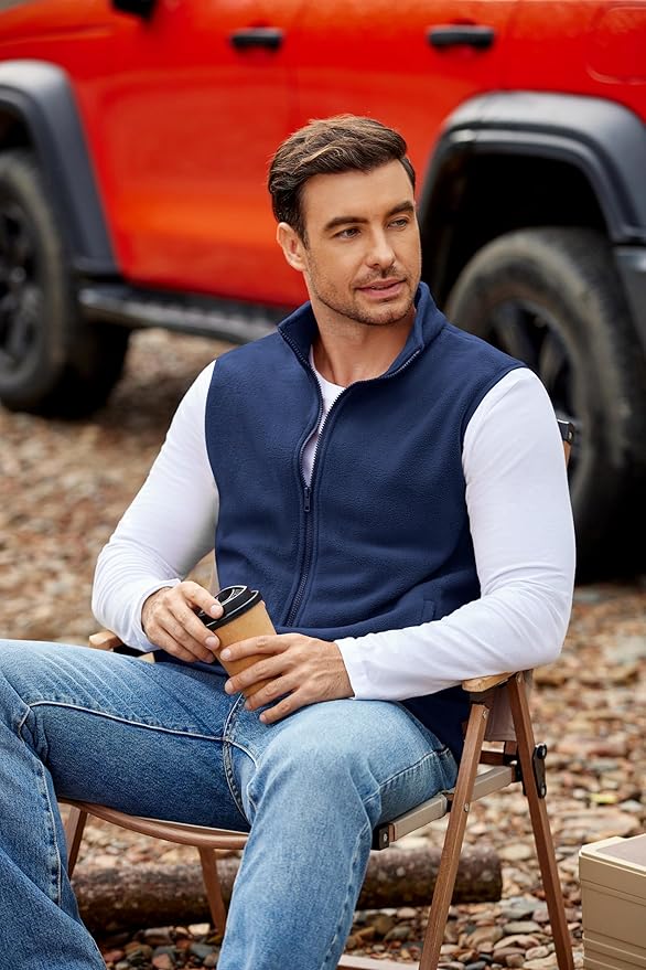 COOFANDY Mens Polar Fleece Vest Lightweight Sleeveless Jacket Warm Zip up Outerwear Vests with Zipper Pockets for Hiking