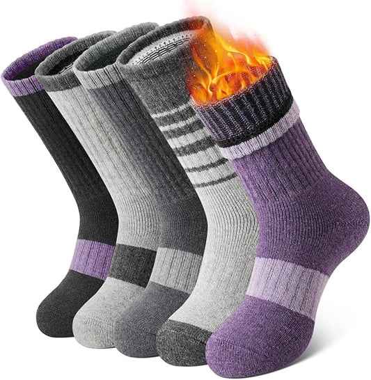 SIMIYA 5 Pairs Merino Wool Socks for Women Winter Thick Warm Hiking Socks Women Thermal Crew Cushion Socks