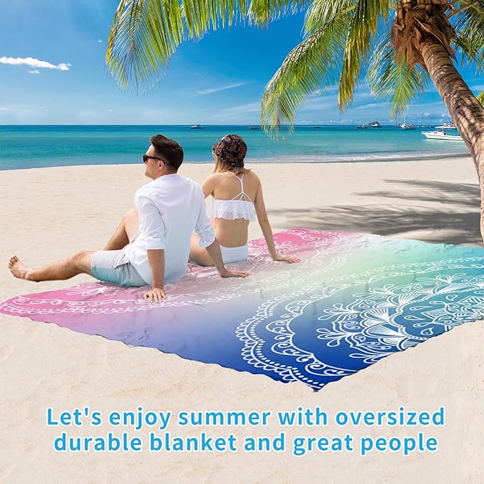 BYDOLL Beach Blanket Waterproof Sandproof 78''ร81'' Suits1-4 Adults Compact Lightweight Oversized Sand-Free Blanket Large Picnic Mat for Beach Travel Camping Hiking