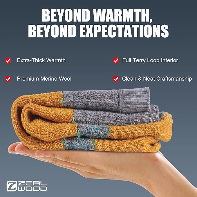 ZEAL WOOD Merino Wool Crew Hiking Socks for Women And Men with Full Cushion Moisture Wicking Walking Work Boot Socks