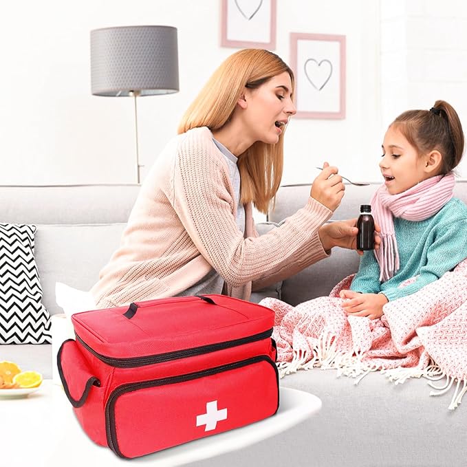 First Aid Bag Empty First Aid Kit Storage Bag Small Medical Bag Portable Medical Supplies Organizer for Travel, Home, Office, Car, Outdoor, Camping, Hiking, School (Red)