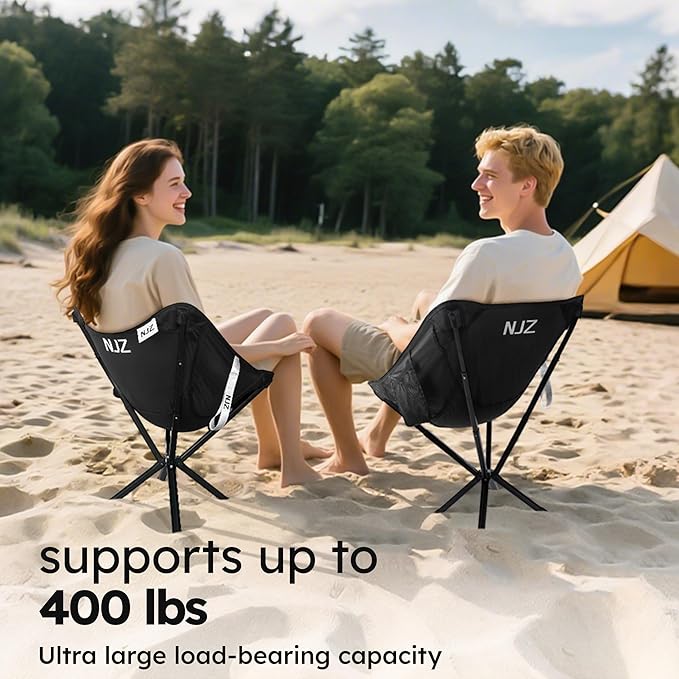 Small Camping Chair, Compact Folding Camping Chair for Adults-200 LBS Supported Lightweight Backpacking Chair for Outdoors Fishing, Hiking, Travel, Picnic, Beach Aluminum Chair(Black)