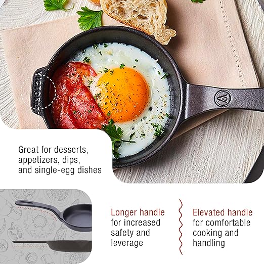 Victoria 4-Inch Cast Iron Skillet, Pre-Seasoned Cast Iron Frying Pan with Long Handle, Made in Colombia