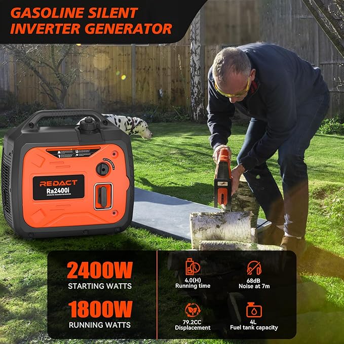 2400 Watts Portable Inverter Generator - Small Gasoline Powered for Home Backup, Camping, RV, Tailgating & Emergencies with CO Protection, Eco Mode, Recoil Start, Parallel Capable