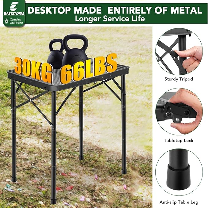 Small Folding Grill Table 3 Heights, Easy for Storage, Compact and Portable Picnic Table for Outdoor Camping, Garden, Patio, Dining, BBQ, Party, Market, 2Ft (Small, Black)