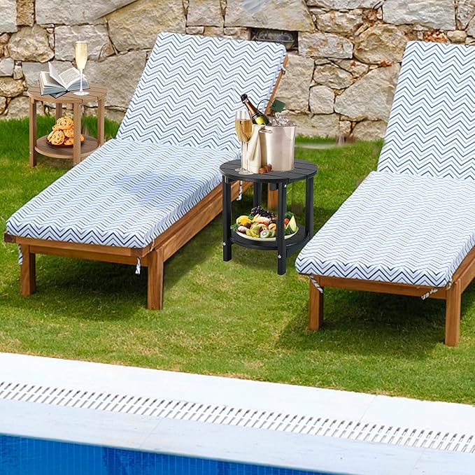 LZRS Round Adirondack Side Table Double End Table, Outdoor Side Tables for Patio, Backyard,Pool, Indoor Companion, Easy Maintenance & Weather Resistant(Black)