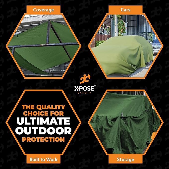 Xpose Safety Canvas Tarp - 10oz Green Canvas Tarps Heavy Duty Water Resistant with Brass Grommets- Multipurpose Outdoor Tarpaulin for Camping, Canopy, Trailer,Equipment Cover 12' x 14'