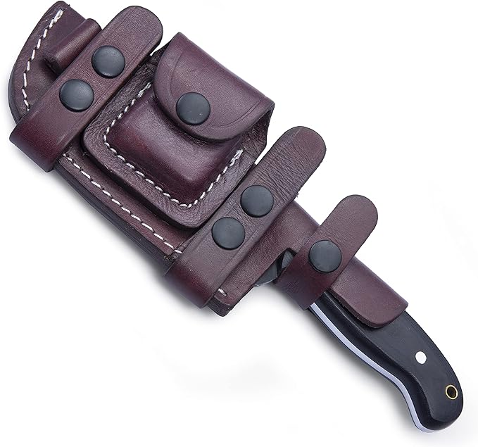 GCS Handmade Fixed Blade Hunting Knife with D2 steel Steel Blade and Micarta Handle for Hunting Camping and EDC with Leather Sheath-GCS 304 Black